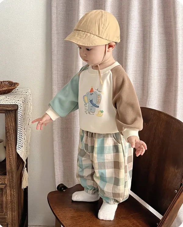 Boys Sweatshirt & Plaid Pants Outfit Set | 1β4 Years